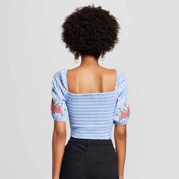 Boho Square Neck Smocked Crop Top NWT - Picture 3 of 3